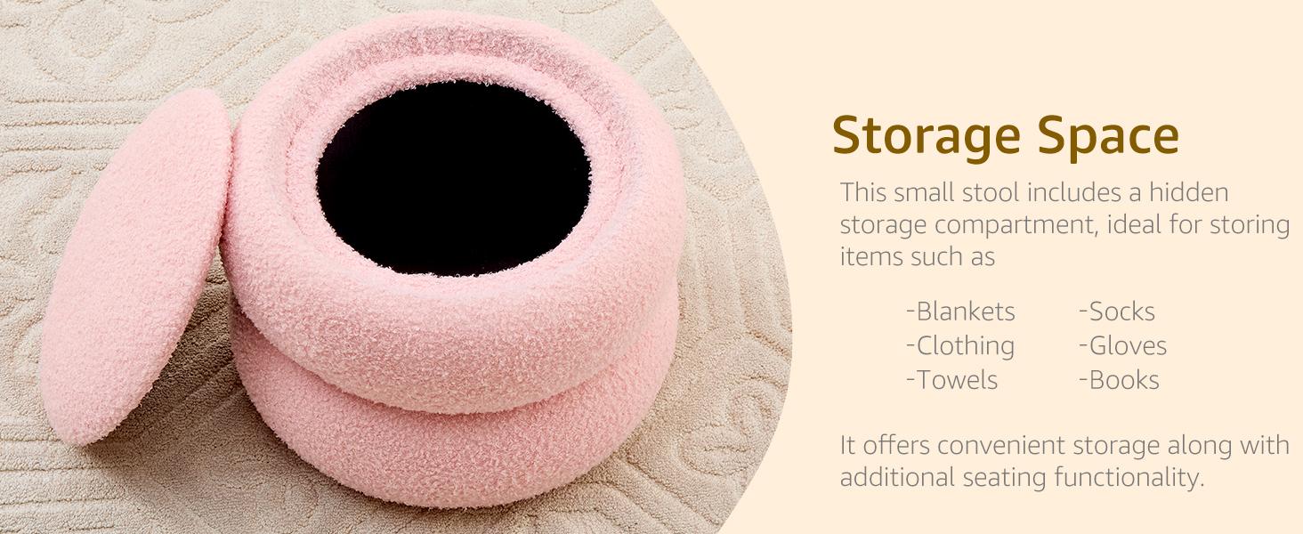 Storage Ottoman,Soft Teddy Velvet Upholstered Footrest,Mordern Round Footstool with Macaron Shape,Side Tabble and Plant Stands for Living Room,Hallway,Bedroom