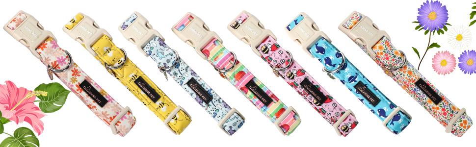 ARING PET Spring Dinosaur Print Adjustable Dog Collar - Cute Collar with Pendant for Small to Large Dogs  Plastic Buckle Leashes