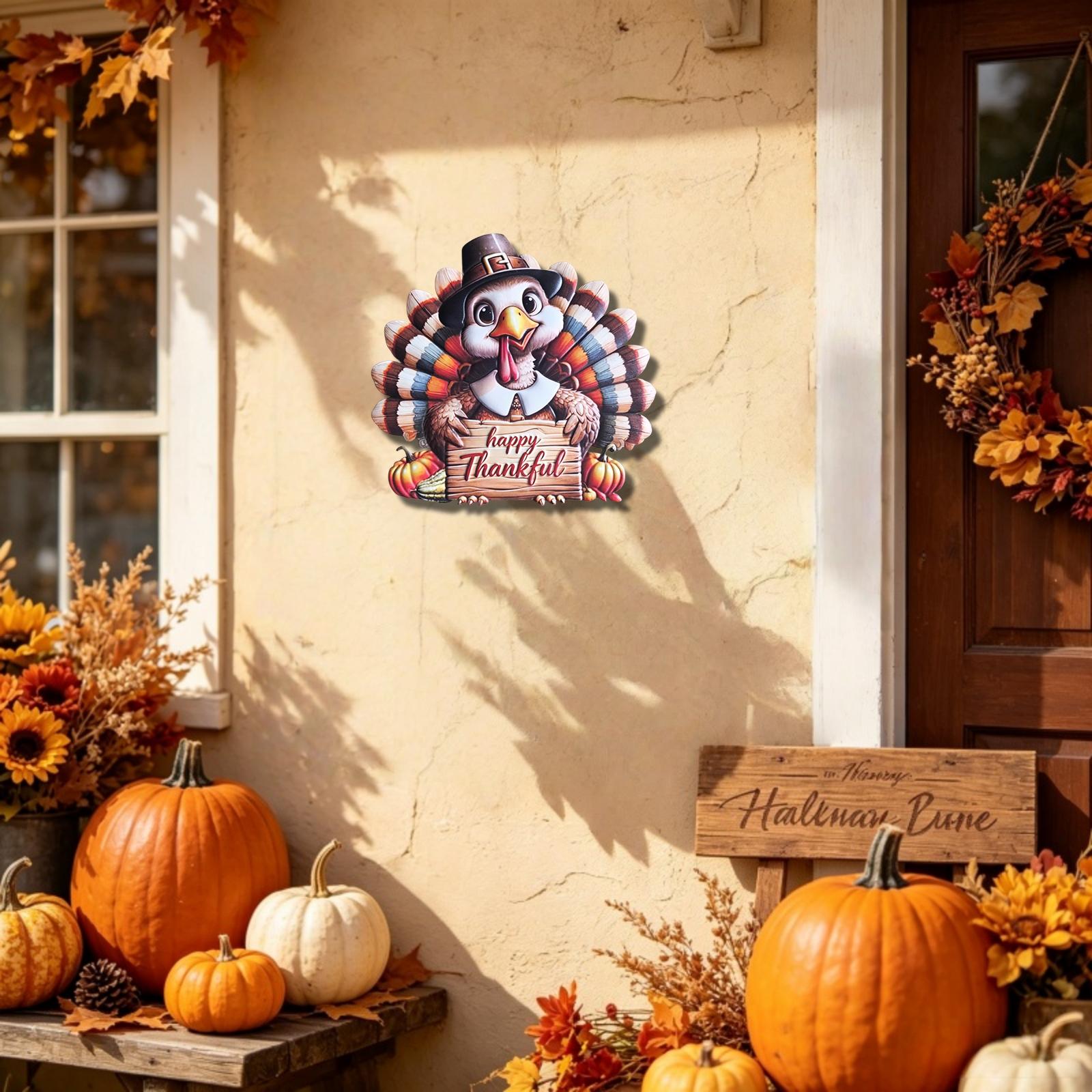 Thanksgiving Metal Turkey Wall Door Hanging Decor, Pumpkin Element, Gratitude Text Sign, Fall Festival Decoration, Home Gift Idea