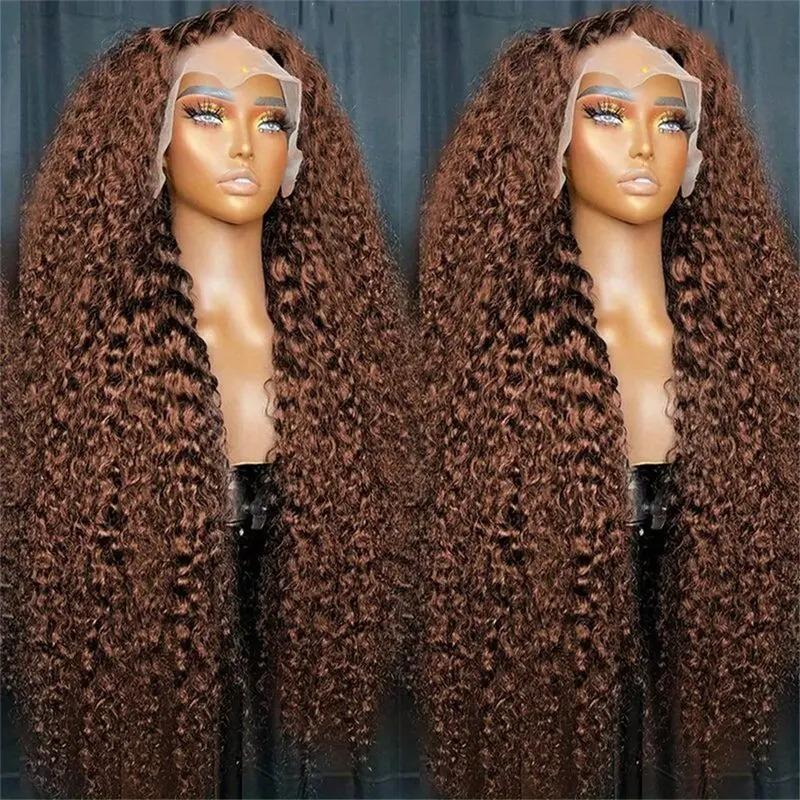 [NEW IN] Bling Hair 13x4 13x6 Chocolate Brown HD Lace Front Wig Deep Wave Frontal Wig Preplucked Colored Brown Curly Human Hair Wigs for Black Women