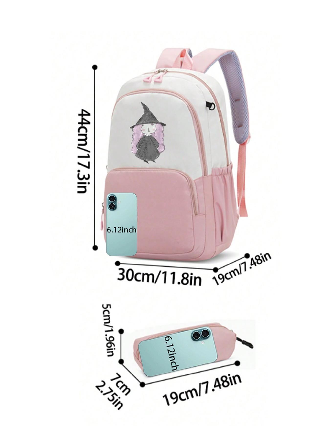 Cute Halloween Witch Backpack, Large Capacity Zipper School Bag, Fashionable Campus Laptop Bag, Travel Backpack, Gift for Girls