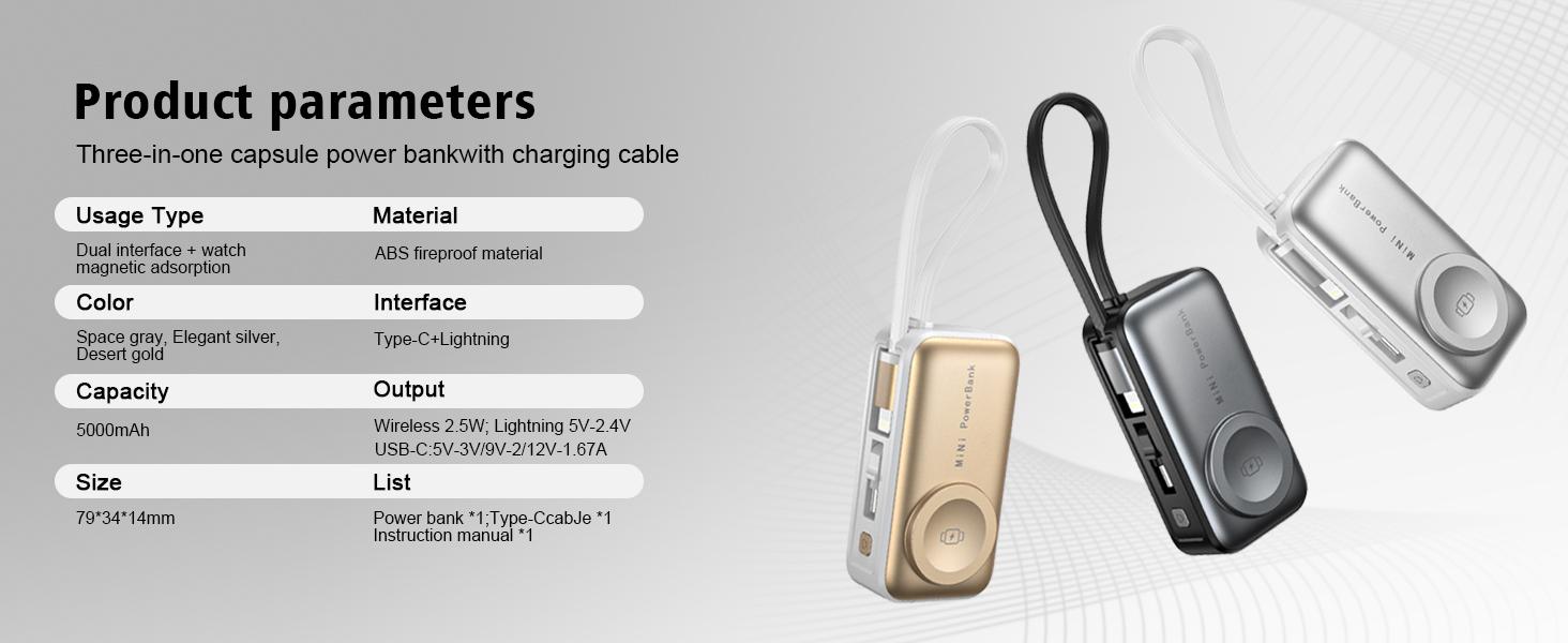Portable Wireless Charger, 5000mAh Rechargeable Power Bank for Apple Watch Series 3–10, SE & Ultra, USB-C Input & Output Fast Charging Battery Pack, Compatible with iPhone 16/15 & Galaxy, Smartwatch Accessories #GLOBAL PICKS