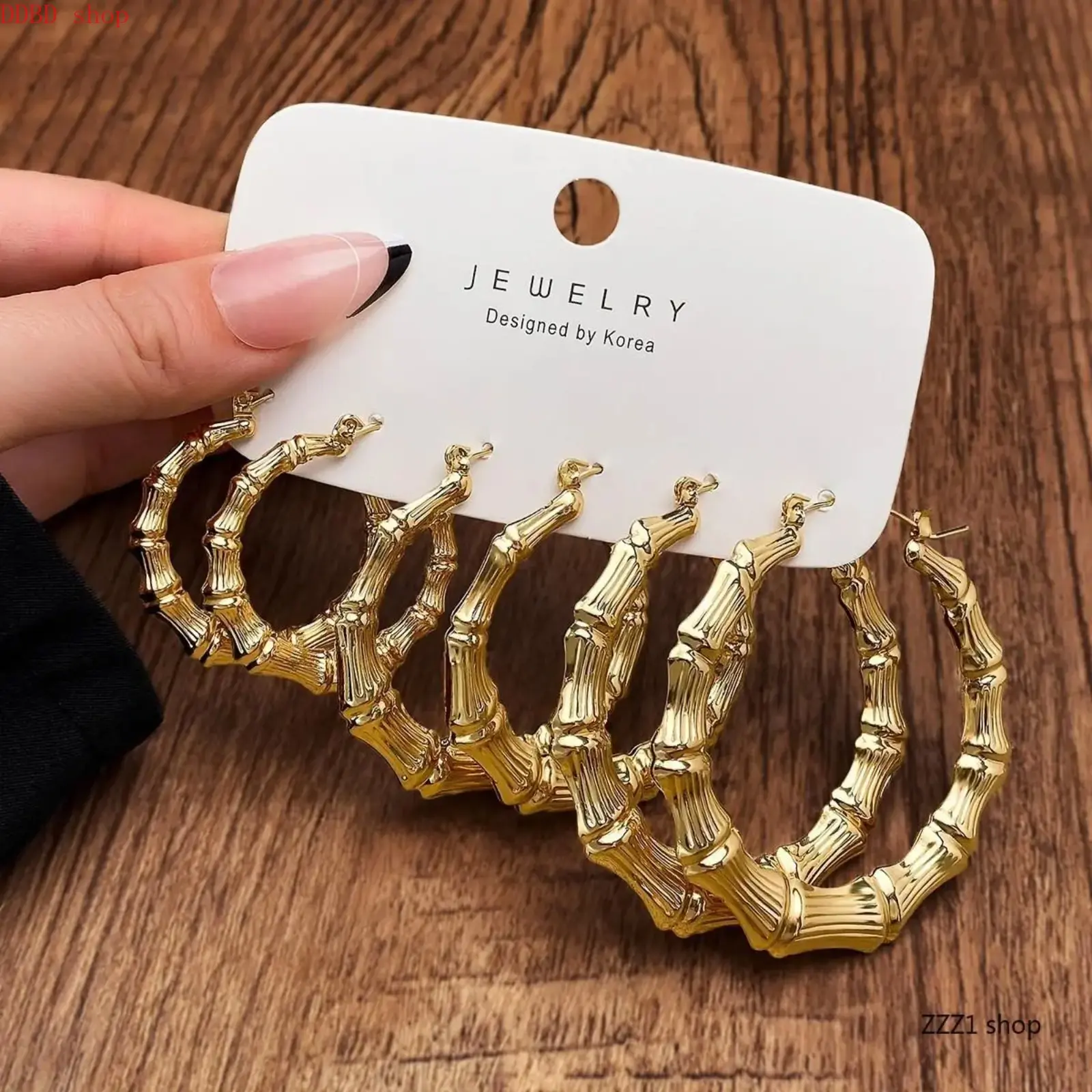 Women's Chunky Gold Hoop Earrings Set, 3-Piece Bamboo Textured Hoops, Punk Look Statement Costume Jewelry, Hoop Earrings Gold
