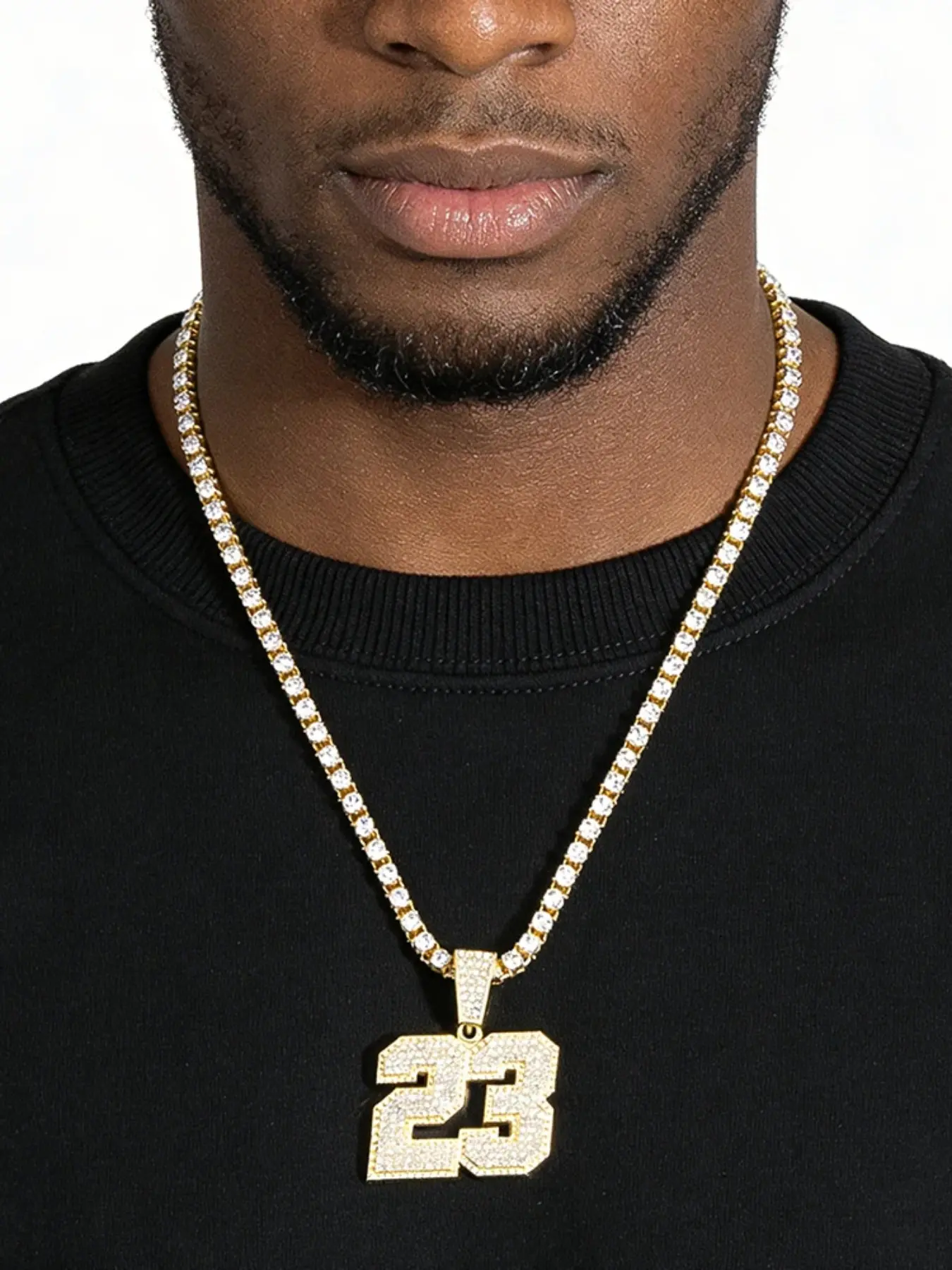 2026 Hip Hop Number 23 Pendant Necklace, 4mm Rhinestone Tennis Chain, Sparkling Punk Jewelry, Fashion Accessory for Men Women, Gift Idea, Chain Necklaces