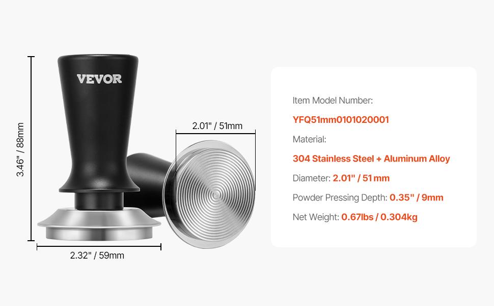 VEVOR Espresso Tamper 51mm, Spring Loaded Coffee Tamper, 30 lbs Tamper Tool Espresso, Stainless Tamper with Non-Slip Grip