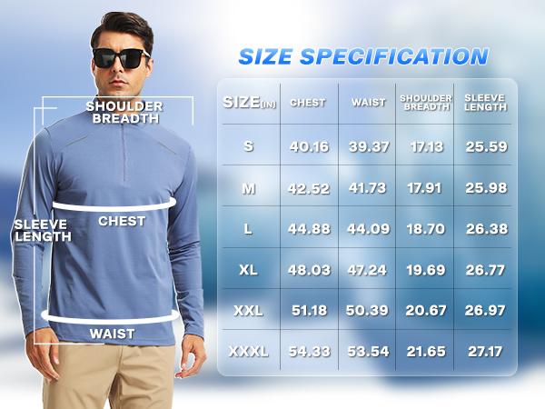 GEMYSE Men's Quarter Zip shirts UPF 50+ Long Sleeve Quick Dry Pullover Lightweight Tops for Hiking Workout Athletic plain Clothing