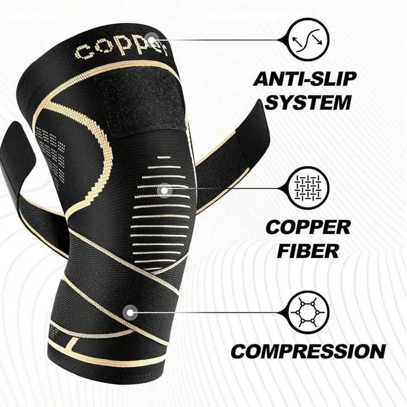 Copper Knee Brace with Strap, Compression Sleeve for Knee Support & Stability, Modern Design Durable Nylon-Blend Knee Compression Wrap, Sports Knee Brace, Knee Supporter, Patellar Knee Brace, Knee Saver, Knee Wraps, Knee Stabilizer, Knee Brace Stabilizers