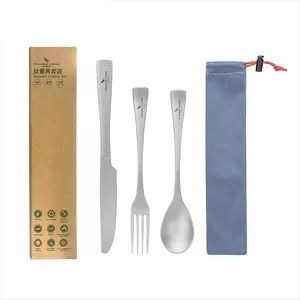 Boundless Voyage Titanium Spoon Fork Knife Set, Ultra-Light Western Dining Cutlery, Home Outdoor Camping Tableware, Three-Piece Meal Kit