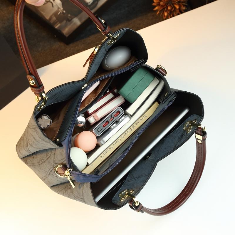 Elegant Vintage Patchwork Handbag, Large Capacity Commuter Tote Bag, Lightweight Luxury Mom Bag, Single Shoulder Crossbody Bag