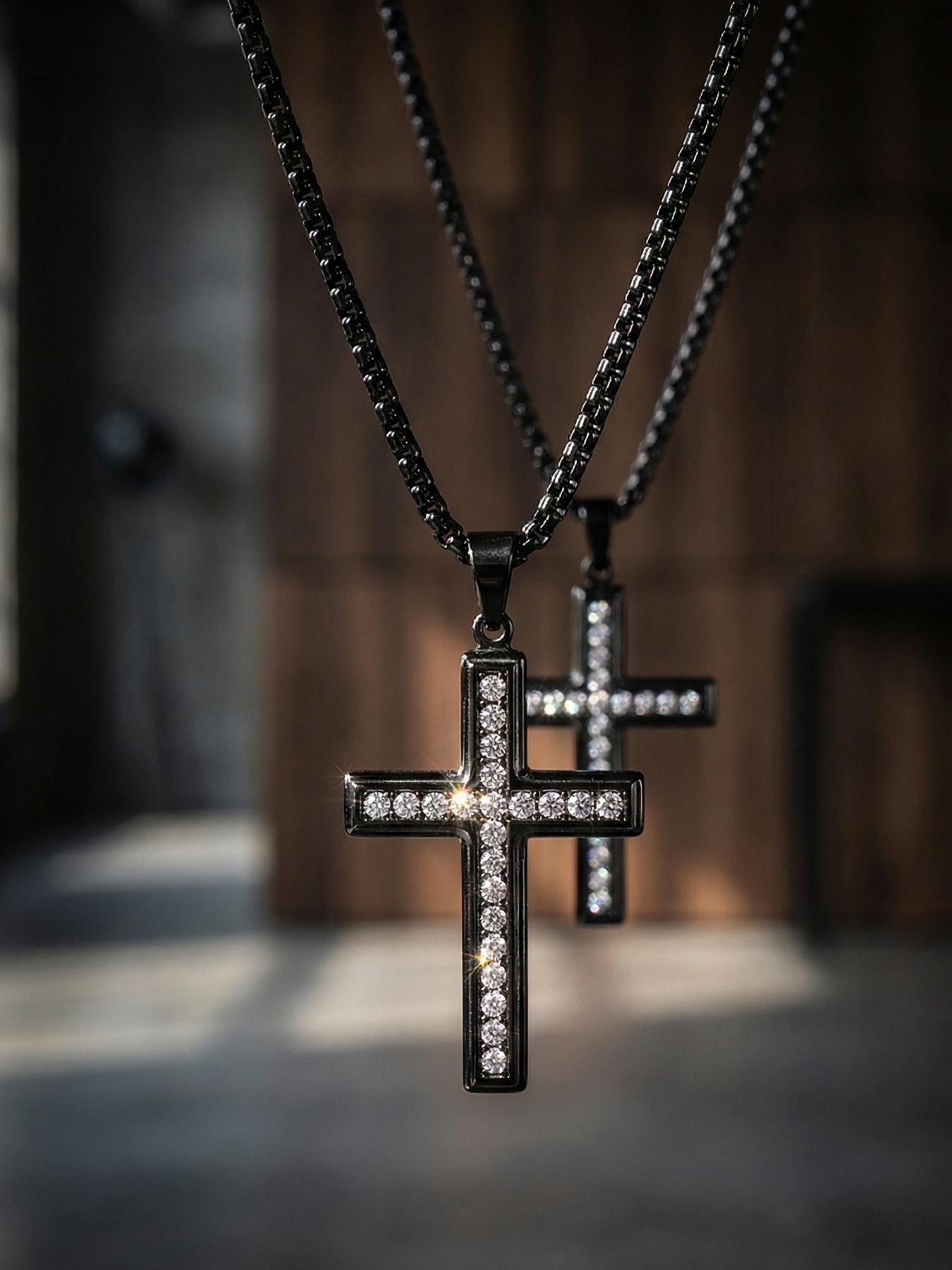 18K Diamond-encrusted Cross Necklace, Simple and Versatile, for Couples # Best Friends # Jewelry / Stainless Steel / Colorfast / Hypoallergenic / Couples / Festivals / Parties / Ideal Gift