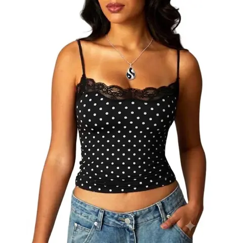 Women's Elastane Double-Lined Lace Sleeveless Tank Tops - Slim, Sexy Fitted Spaghetti Strap, Buttery Soft Bodycon Basic Style Lady Tops for Party, Clubbing
