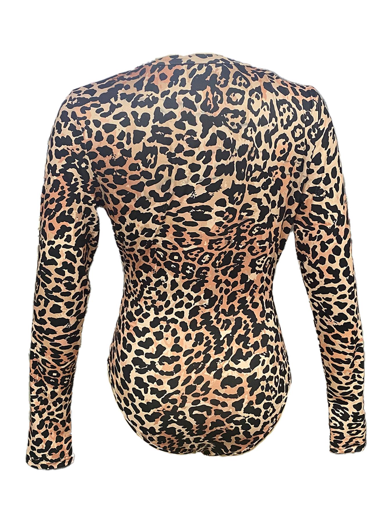 Women's Leopard Print Zipper Thumb Hole Design One-piece Bodysuit, Fashion Casual Long Sleeve Bodysuit for Daily Outdoor Wear, Women Clothes for Spring & Fall, Womenswear