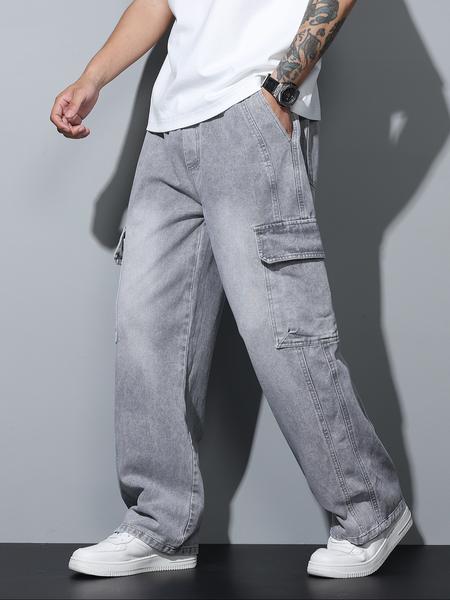 Spring Summer New Retro Style Loose-Fit Denim Jeans, Men's Straight Leg Casual Wide-Leg Jeans with Pockets, All Seasons Wear
