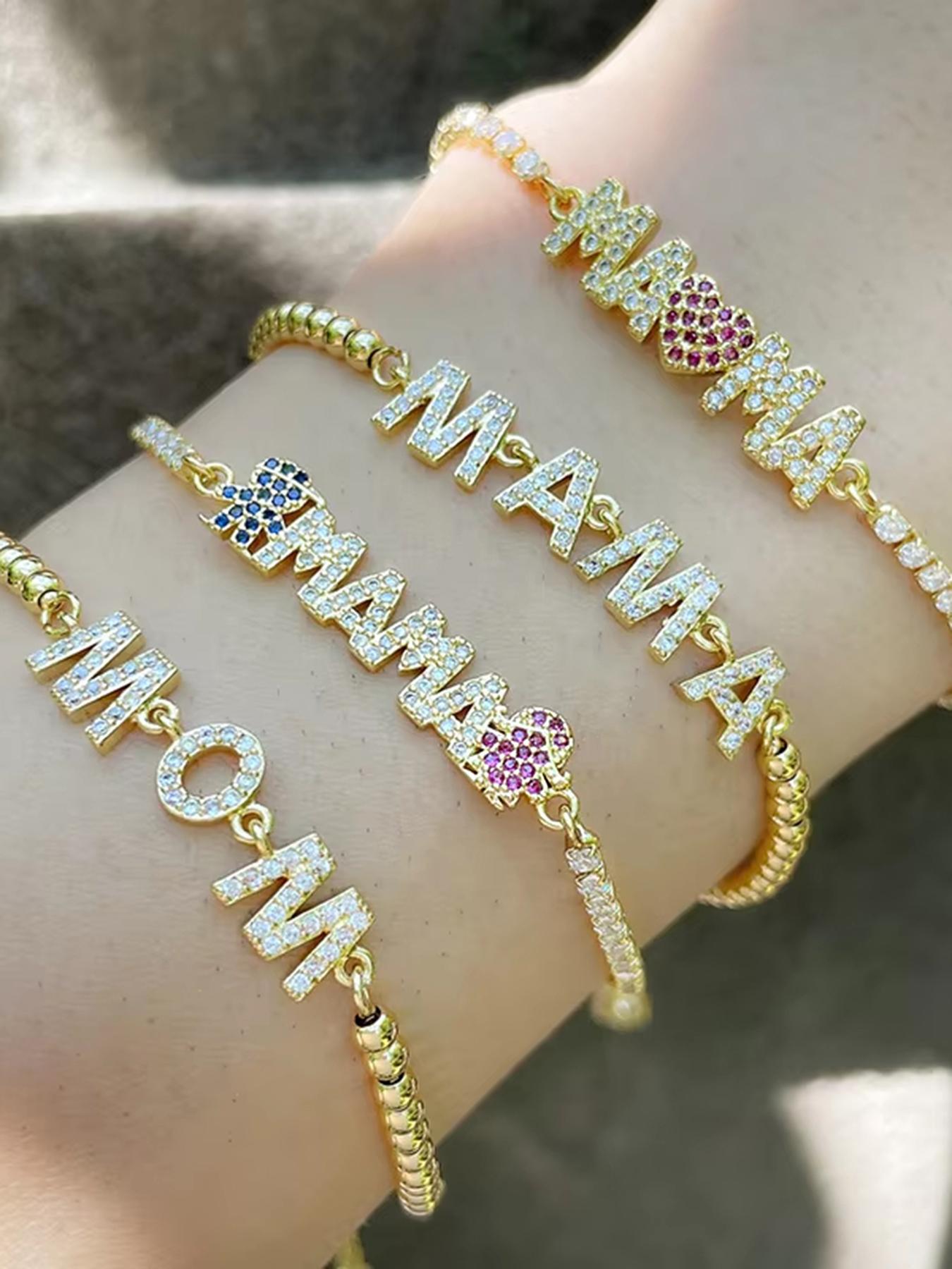 Fashion Gold Color "Mama" Charm Bracelets For Women Girl Adjustable Chain Length Luxury CZ Jewelry Gift For Mom