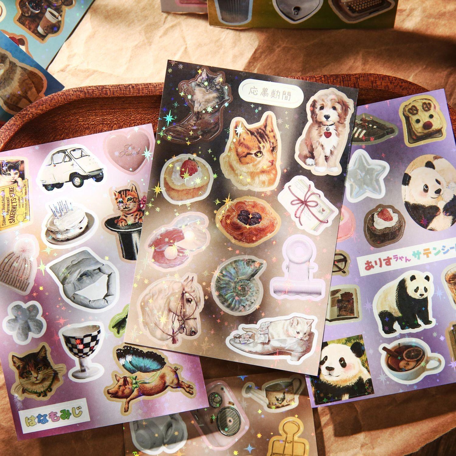 30 Sheets Sticker Book, Copper Paper Material, Cute Pet Series Cat Dog Patterns, Hand Account Decoration, Diary Phone Case Photo Frame Decor