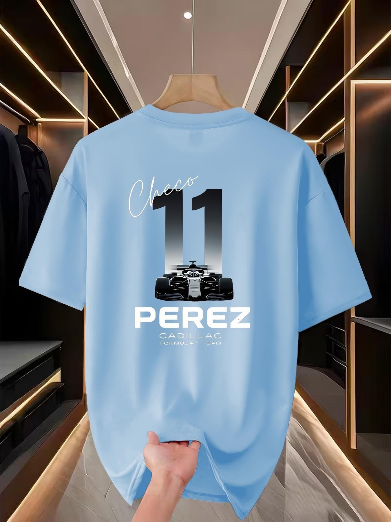 Cadillac F1 Racing Theme Print Short Sleeve, Casual Tee for Race Fans, Perfect for Watching Races, Daily Commute, Parties