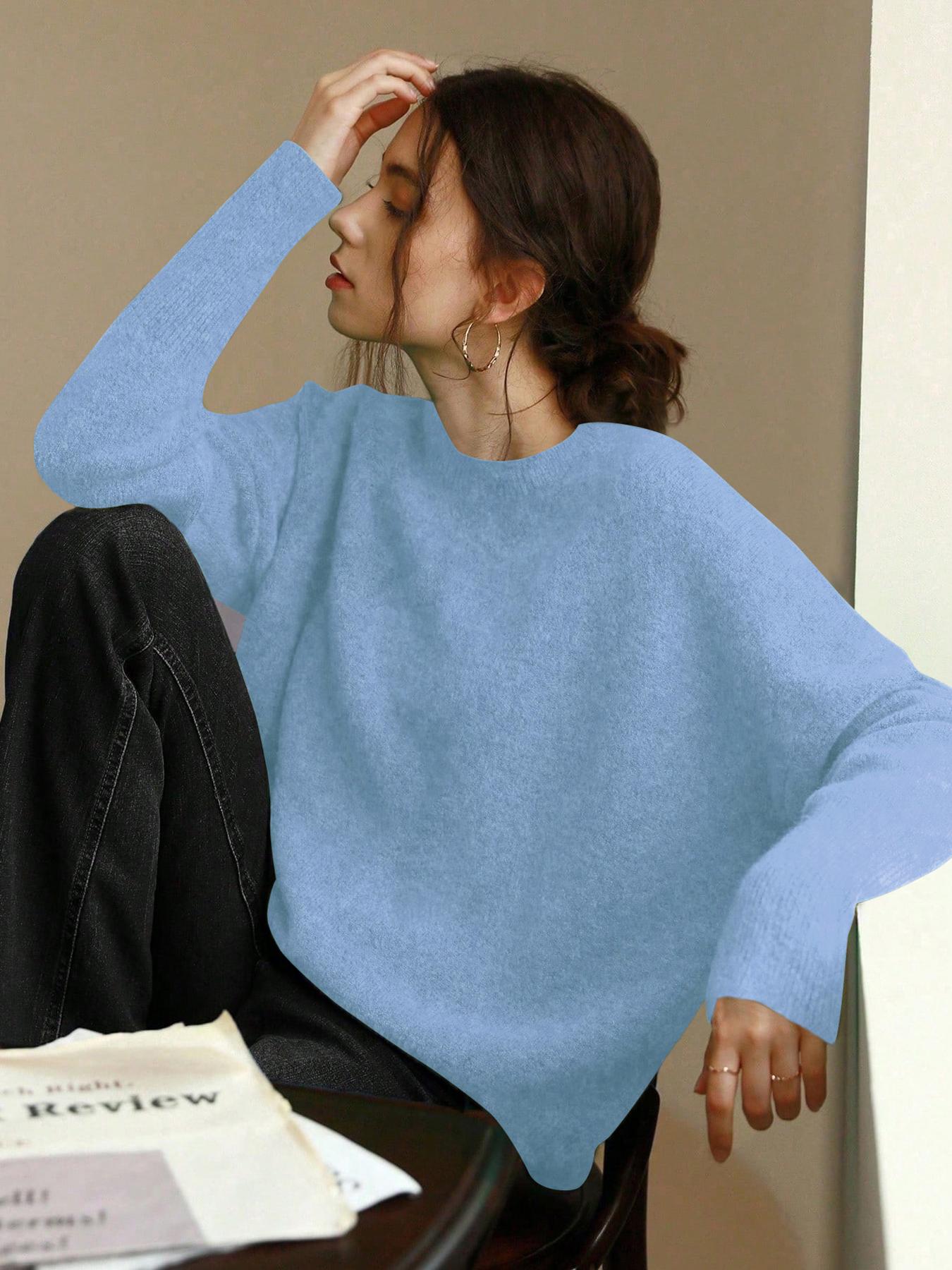 Women's Fall Winter Casual Loose-Fit Mock Neck Sweater, Elegant Solid Color Knitted Pullover, Comfortable Medium-Weight knit