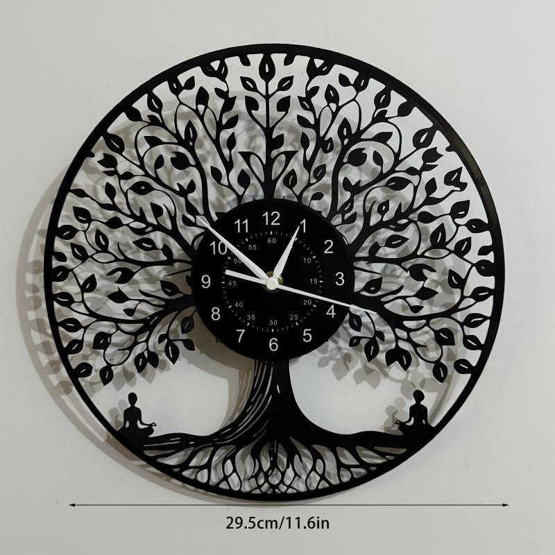 Zen Meditation Under Tree Vinyl Record Wall Clock Art Decor for Home Bedroom Office Cafe Restaurant Kitchen Ideal Gift for Birthday Halloween Christmas Easter (Battery Not Included)
