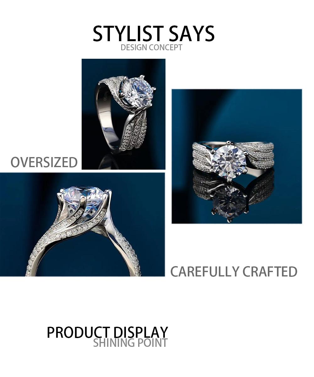 [JYJZZ178]  （Abril）Synthetic Moissanite S925 Silver 3 CT Six Claw Fashion Design Four Color Premium Feeling Proposal Couple's Ring.