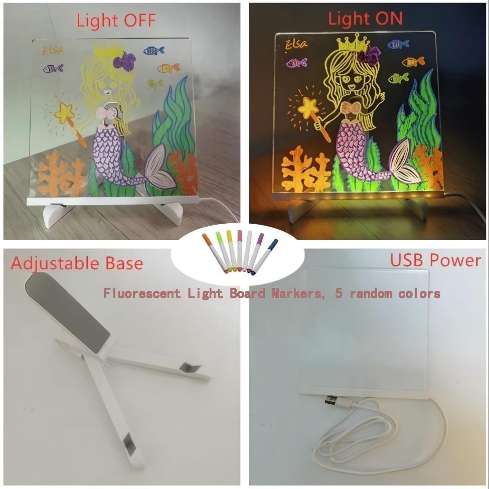 Acrylic LED Note Board, 7 Color Pens, Magic LED Writing Board, Advertise Memo Display Stand, Drawing Sketch Pad, J-95 Model