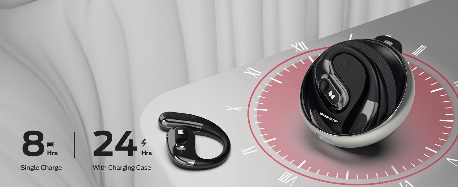Monster AC330 Open-Ear Wireless Earbuds – Bluetooth 5.4 Headphones with Crystal-Clear Calls, 24H Playtime, Type-C Charging, Stylish Rotating Case with Lanyard, IPX5 Waterproof, Secure Fit for Sports & Daily Use