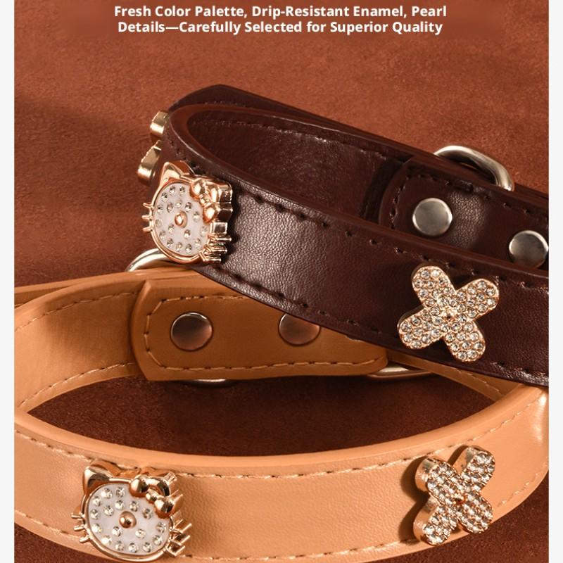 Leather Pet Collar for Small Dogs and Cats, Pearl and Rhinestone Design, Stylish Dog Harness Accessory, Elegant Cat Necklace