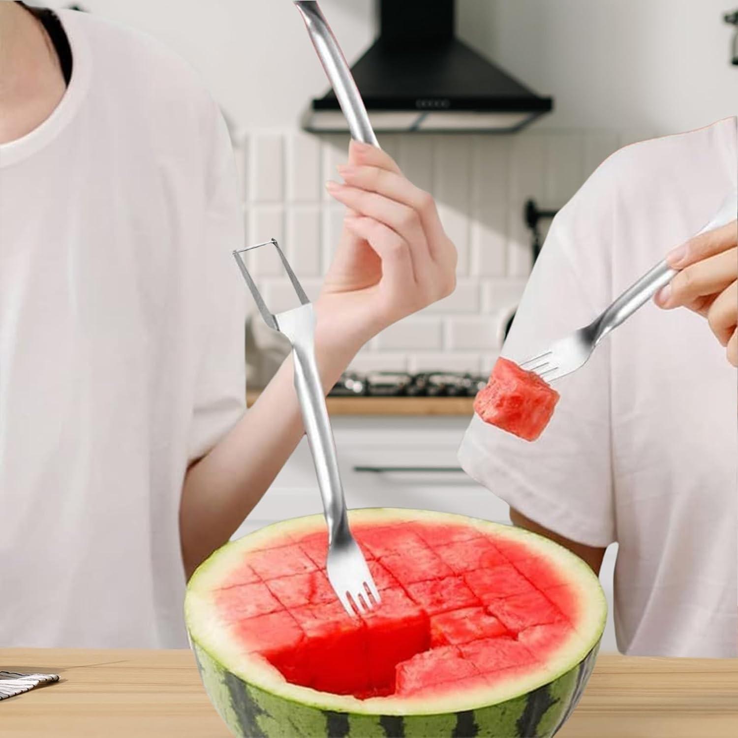 Multifunctional Stainless Steel Dual-Head Watermelon Slicer, Commercial Fruit Meat Separator, Special Knife for Cutting Watermelon Cubes