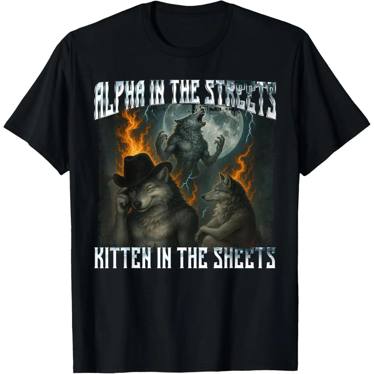 Women's Cotton Short-Sleeve Round Neck Casual T-Shirt - Alpha in The Streets Kitten Sheets Funny Wolf Meme Top, Breathable Fabric, Comfortable Fit, Simple Style, Streetwear Piece