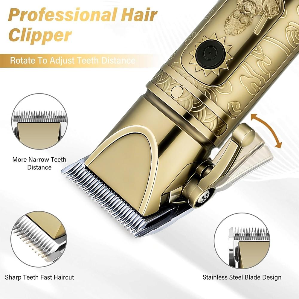 LCD Display Hair Clipper and Razor Set, Professional Cordless Hair Trimmer and Shaver with Guide Comb, Charging Cable and Cleaning Brush, Barber Hair Cutting Kit, Barber Clippers