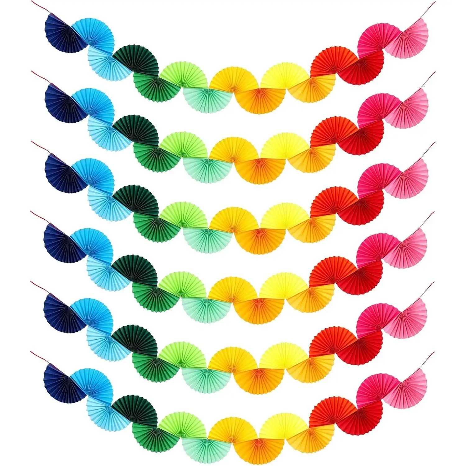 6 Pack Rainbow Paper Chain Garland - 15.6ft Reusable Paper Fan Garland, Birthday Garland - Colorful Paper