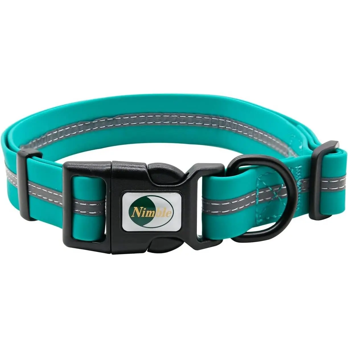 Nimble Reflective Waterproof Dog Collar - Adjustable, Odor Resistant, Easy Clean Pet Collar for Small, Medium, Large Dogs (Large Size, 15.35-24.8in, Emerald Green) for Night Walking, Rainy Outdoor Use