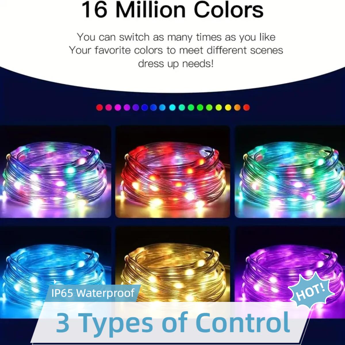 Remote & App-Controlled Smart RGB LED Strip Lights, Multi-Color LED Fairy Lights, USB-Powered, IP65 Waterproof, Music/Voice Sync, Ambient Decorative Lights for Weddings & Parties