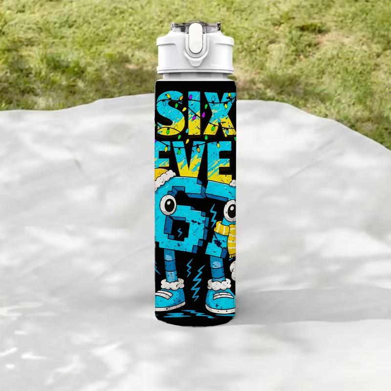 [750ml Leak-proof Space Cup] Large Leak-proof Funny Number 67 Plastic Water Bottle | Portable Rope Straw Cup with Lock for Outdoor Travel