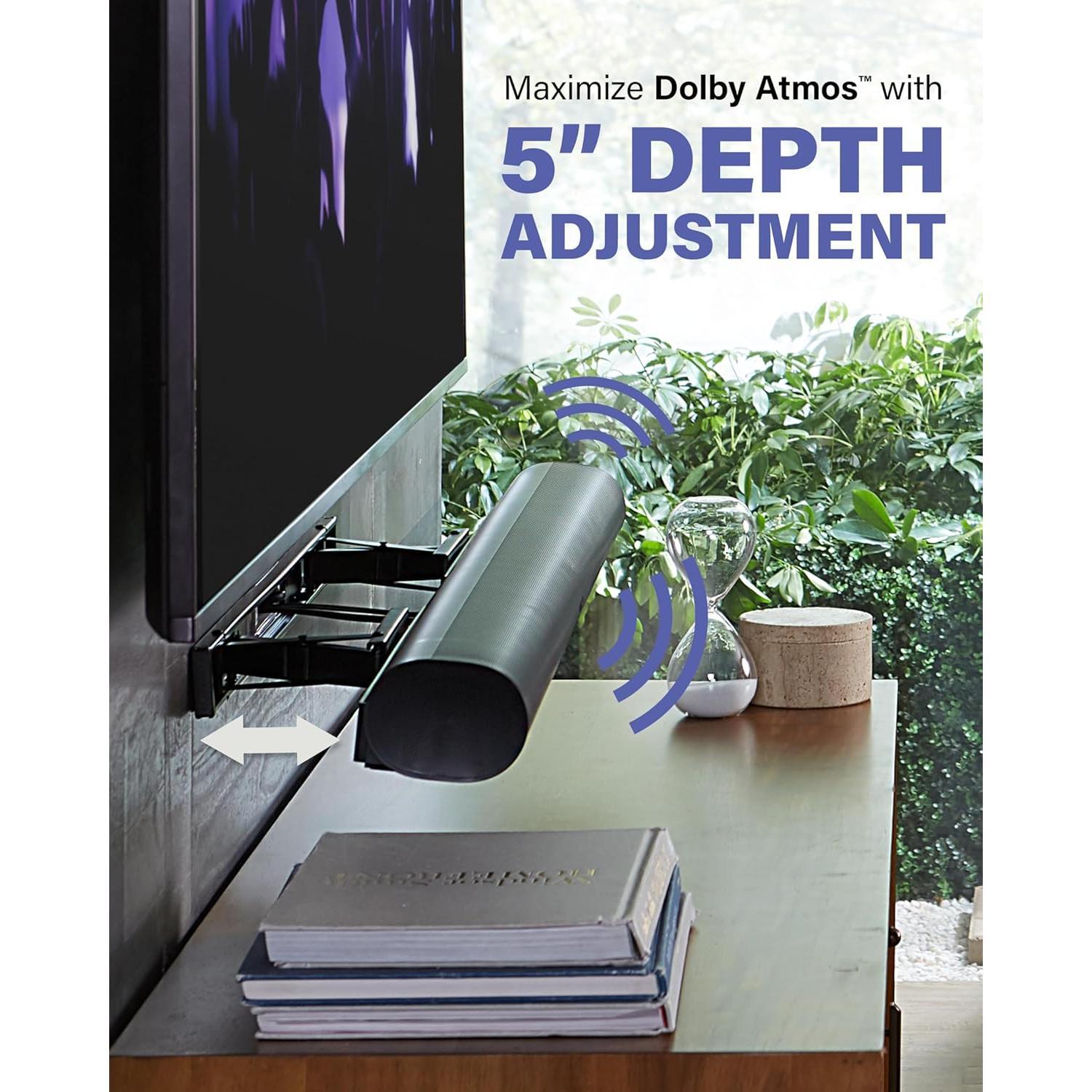 Extendable Soundbar Wall Mount for Sonos Arc & Sonos Arc Ultra Soundbar - 5" Depth Adjustment Optimized for Dolby Atmos - Black Speaker Mount