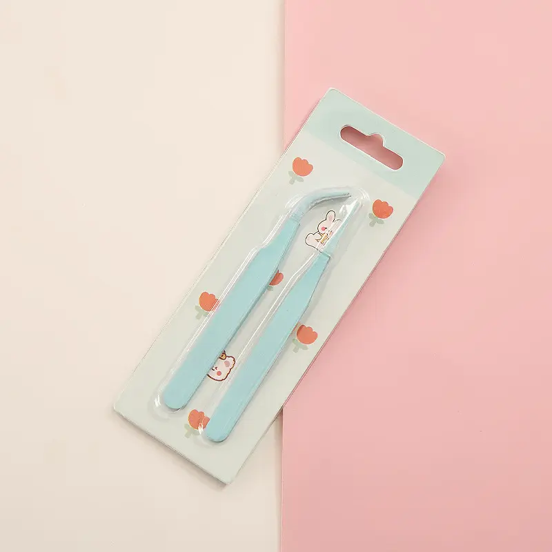 Elbow Tweezers for Stickers 2pcs DIY Eyelash Tweezers Straight Tweezers Solid Color with Cover Decal Craft DIY Eyelash Tool Office Supplies