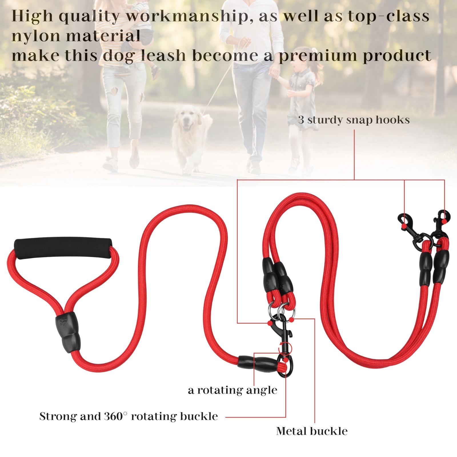 Double Dog Leash for 2 Dogs - Size L, Padded Handle, 360° Swivel No-Tangle Pet Walking & Training Lead rope traction dual campingessentials