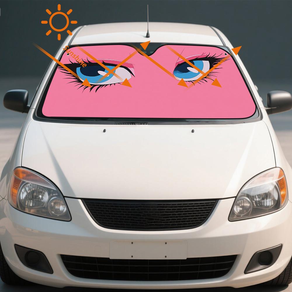1pc, Pink Gaze Illusion Print Car Windshield Sun Shade, Foldable Sun Visor for Front Windshield, Simple and Effective, Ideal for Daily Commuting and Road Trips