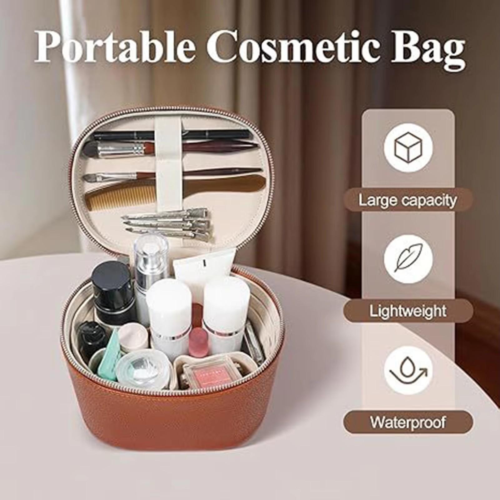 Large-capacity PU leather cosmetic box with internal storage box, customizable names and letters, travel portable makeup organizer bag