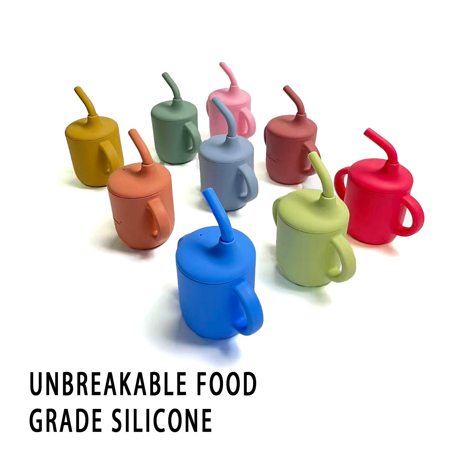 Tiny Silicone Drinking Training Cup with Soft Grip Handle Straw Spill-Proof Lid & Straw Reusable Cup for Baby & Toddler - Easy-Clean Design, Safe for Sippy Cup Transition Motor Skills Development Sippy Cup Easy Clean Baby Feeding Toddlers Drinking