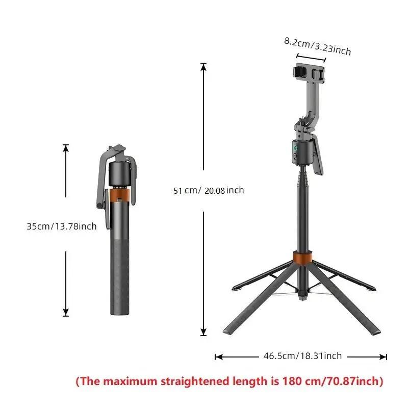 360° Rotatable Selfie Stick Tripod, Live Streaming Tripod with Remote Control, Rechargeable Smart Face Tracking Tripod, 2 LED Lights