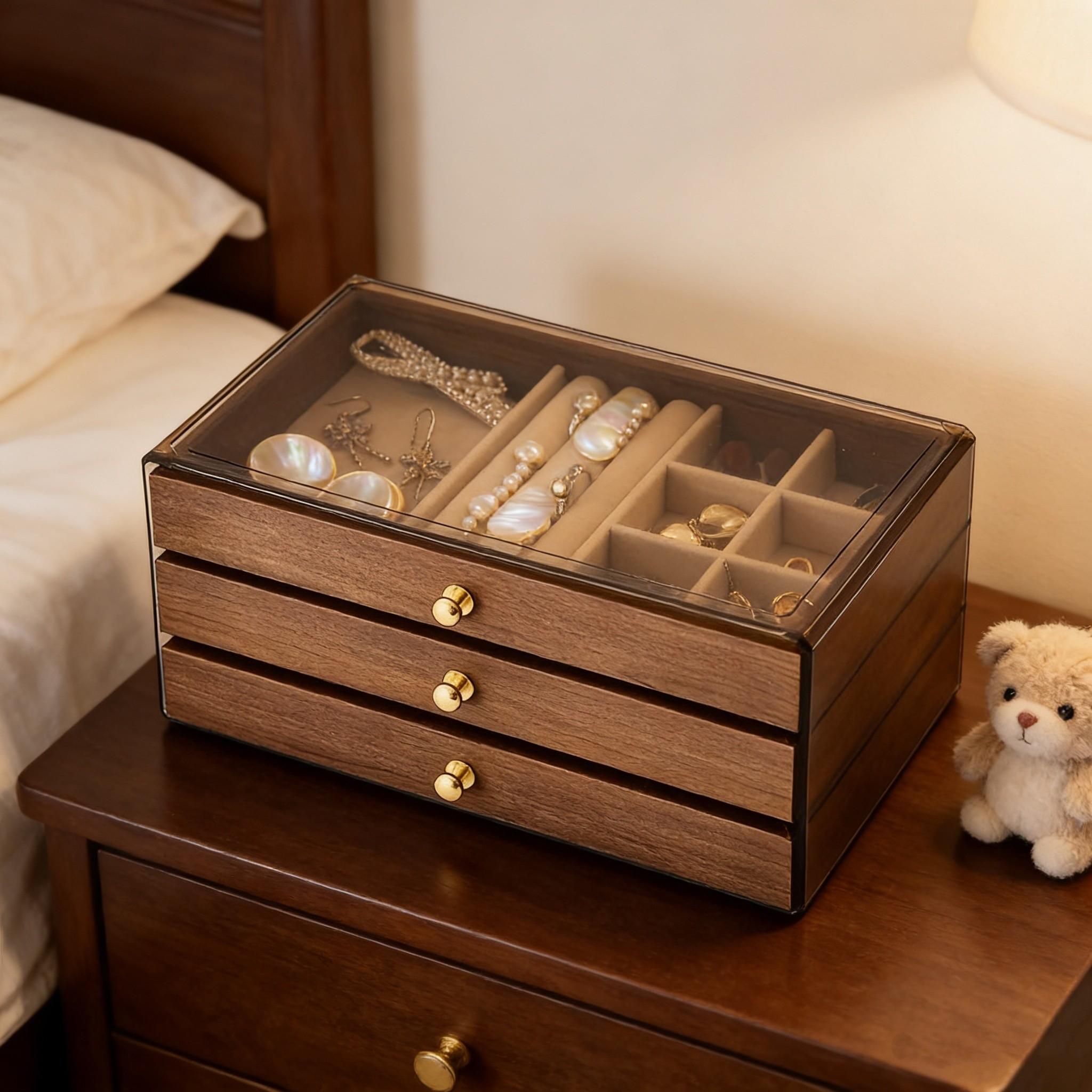 Jewelry Storage Box Organizer, Earring Necklace Ring Holder Display Case, Durable Jewelry Organizing Solution for Women & Girls