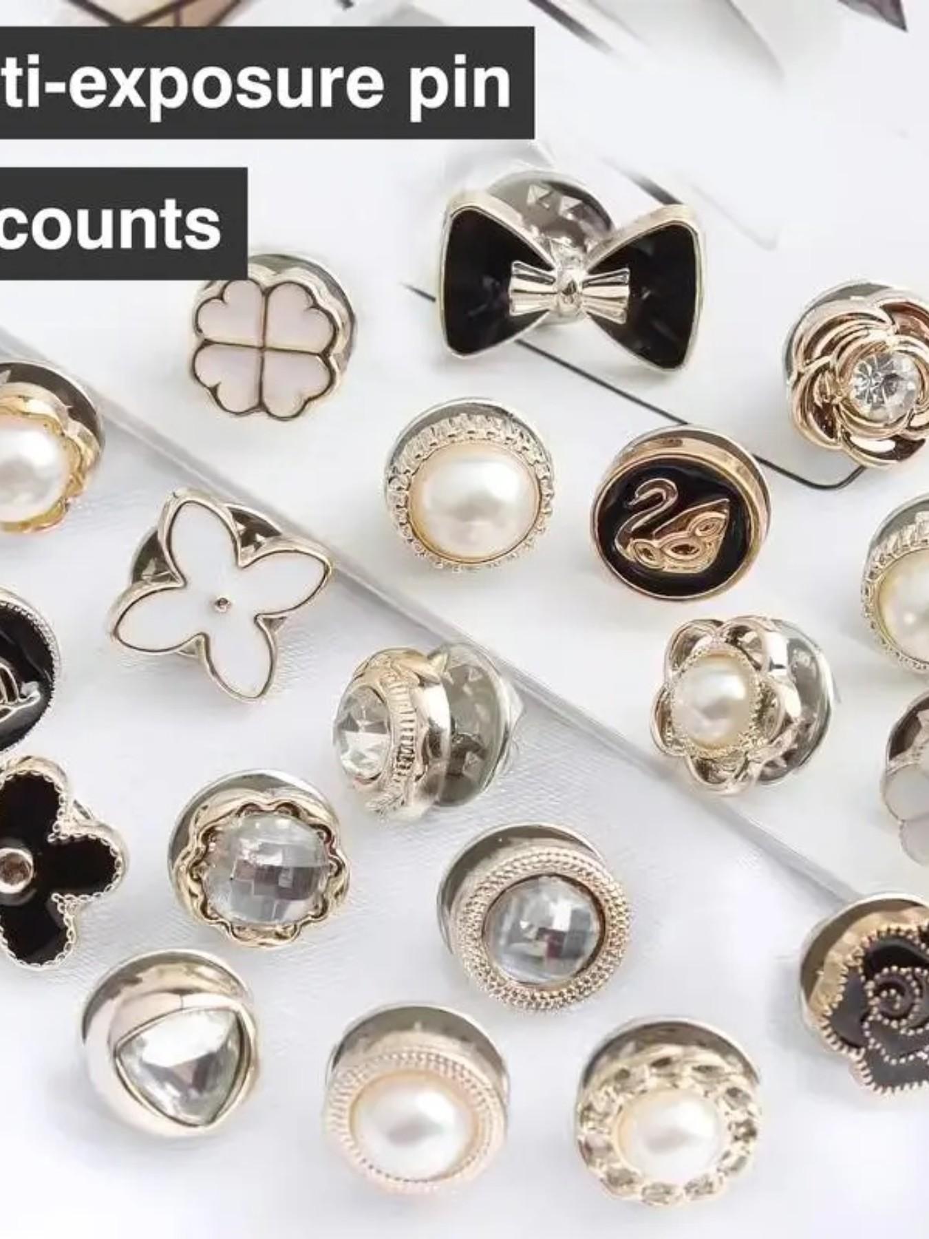 20 Counts Brooch Buttons for Women, Mini Instant Buttons Pins, Assorted Brooch Pins, Pearl Rhinestones Shirt Lapel Brooch Pins, Cover Up Buttons Pins for Clothes Coat Dress Jeans Hat Bags Decorions