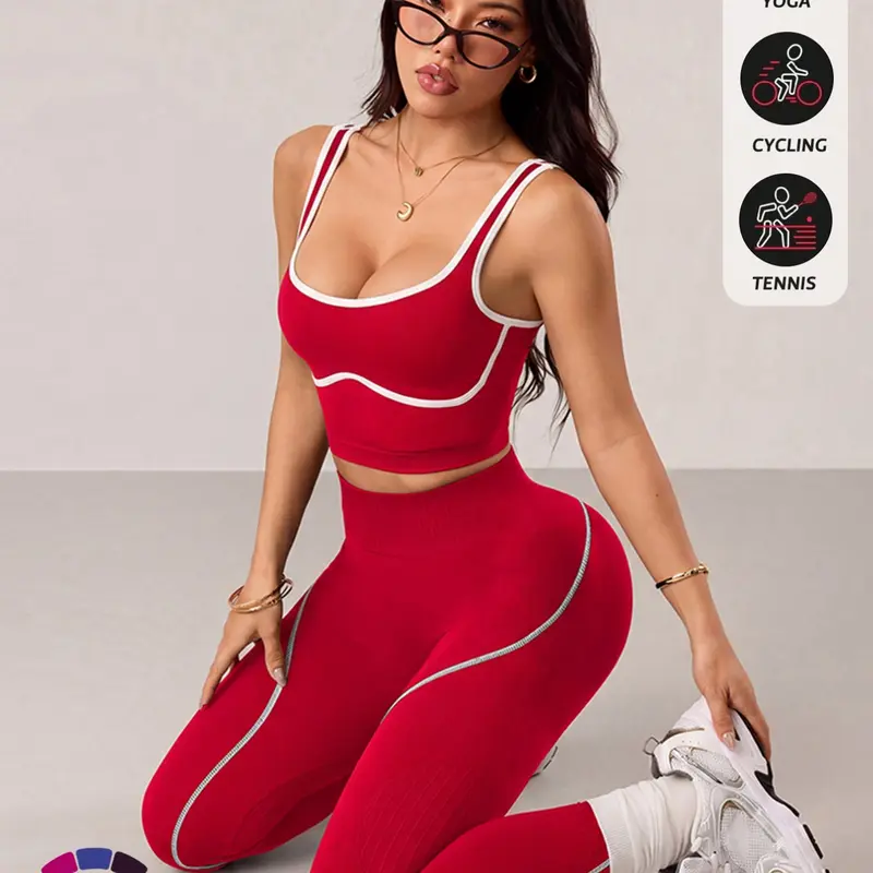 Women's 2 Piece Sportswear Set, Sports Vest and Tight Pants, Fitness and Daily Exercise, High Waist Tummy Control, Fashion Gym Clothes, Sport Suit