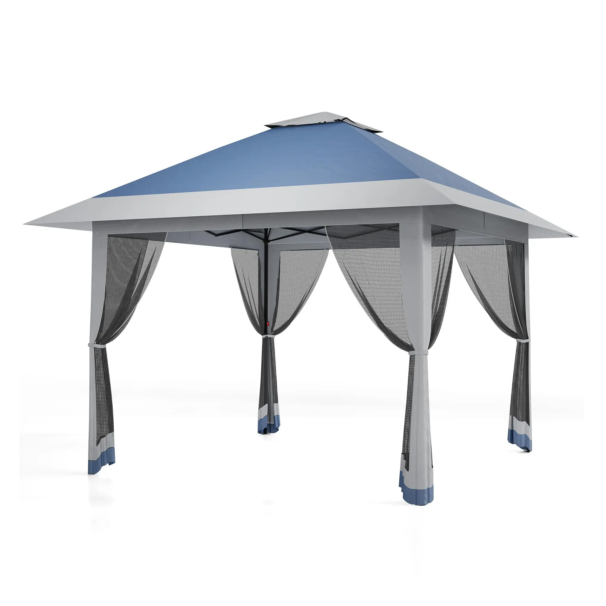 GARVEE Garden Gazebo, 4 x 4 m Foldable Outdoor Gazebo with Double Roof and Mosquito Net, Adjustable Height, UV Resistant for Patio, Garden, Lawn or Beach, Deep Green