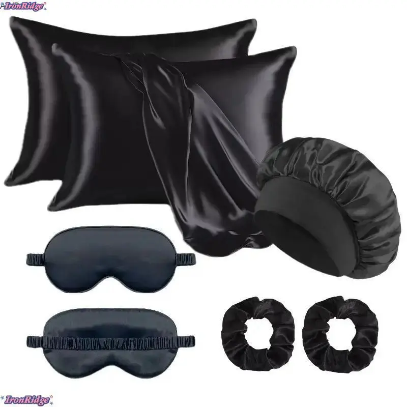 [IronRidge]Satin Hair Care Set, Pillowcase + Satin Bonnet + Hair Band, Anti-Frizz, Heatless Styling Tool, Suitable for Curly Long Hair
