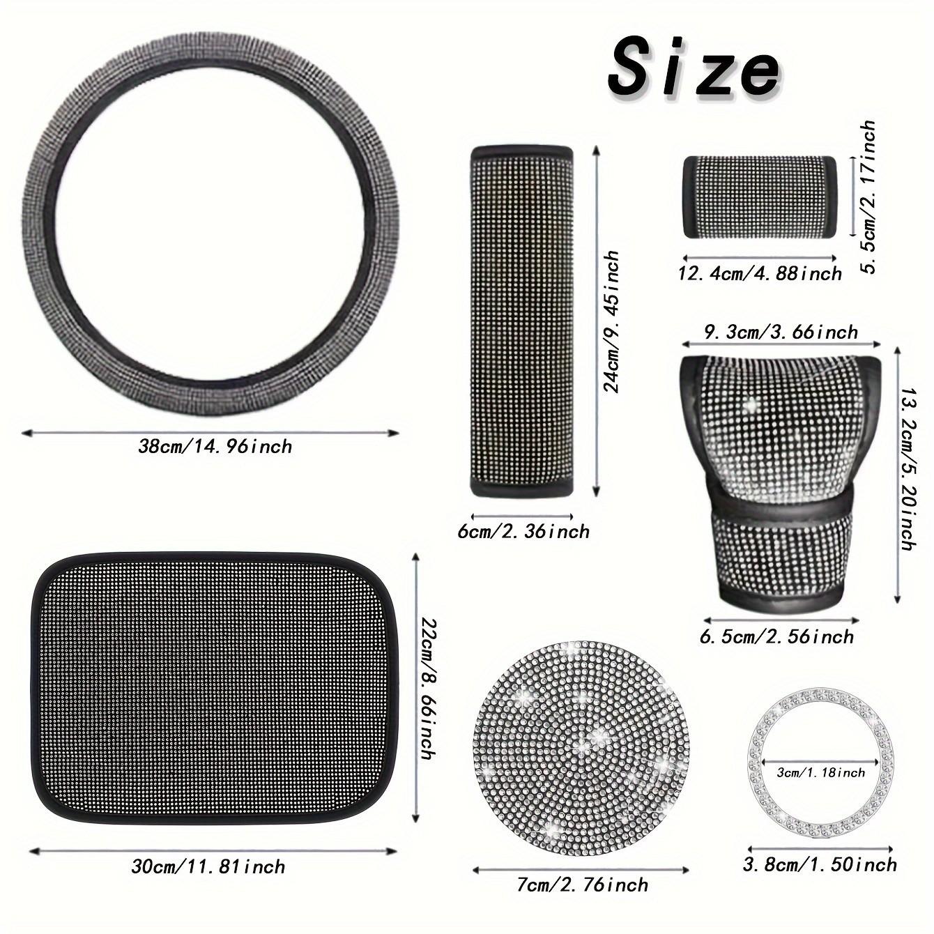 10-Piece Car Interior Set, Bling Car Accessories, Diamond Steering Wheel Covers, Sparkling Rhinestone Seat Belt Clips, Gear Shift Cover, Cup Mat, Fits Most Cars