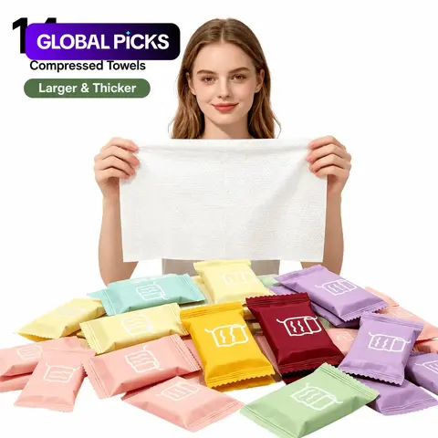 Compressed Towel Tablets, Magic Compressed Towel, 42-Count Disposable Face Towels, Facial Towels, Disposable Face Towelettes for Travel & Camping, Soft Portable Washcloths, 19.4 x 11.8 Inches #GLOBAL PICKS