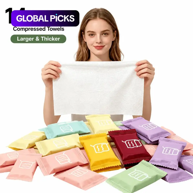 Compressed Towel Tablets, Magic Compressed Towel, 42-Count Disposable Face Towels, Facial Towels, Disposable Face Towelettes for Travel & Camping, Soft Portable Washcloths, 19.4 x 11.8 Inches #GLOBAL PICKS