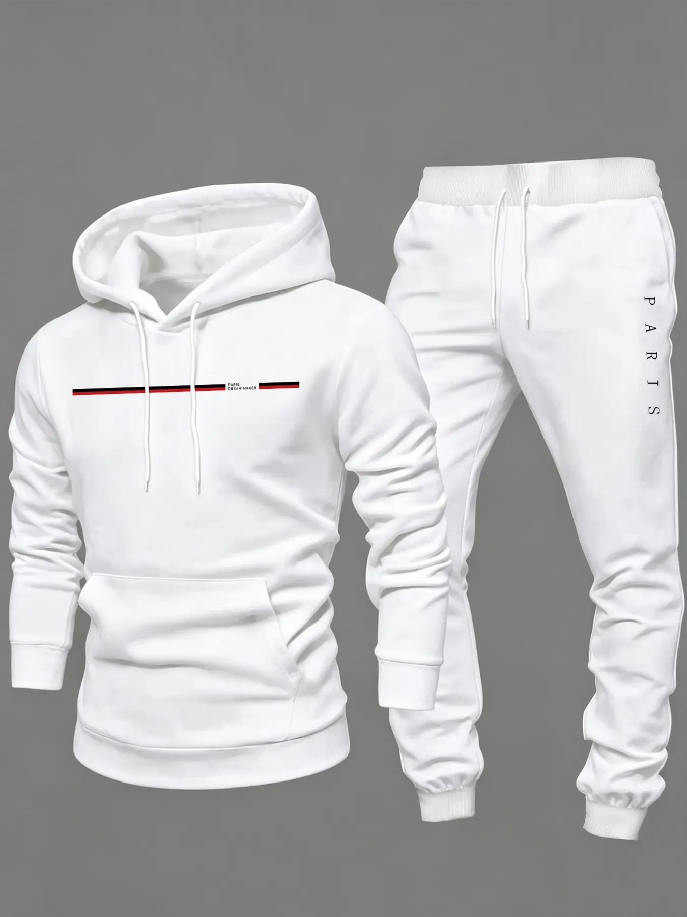 Men's Two-Piece Fleece Lined Hoodie and Sweatpants Set, Fashion Striped Letter Print Hoodie and Drawstring Joggers, Casual Minimalist Commute Wear