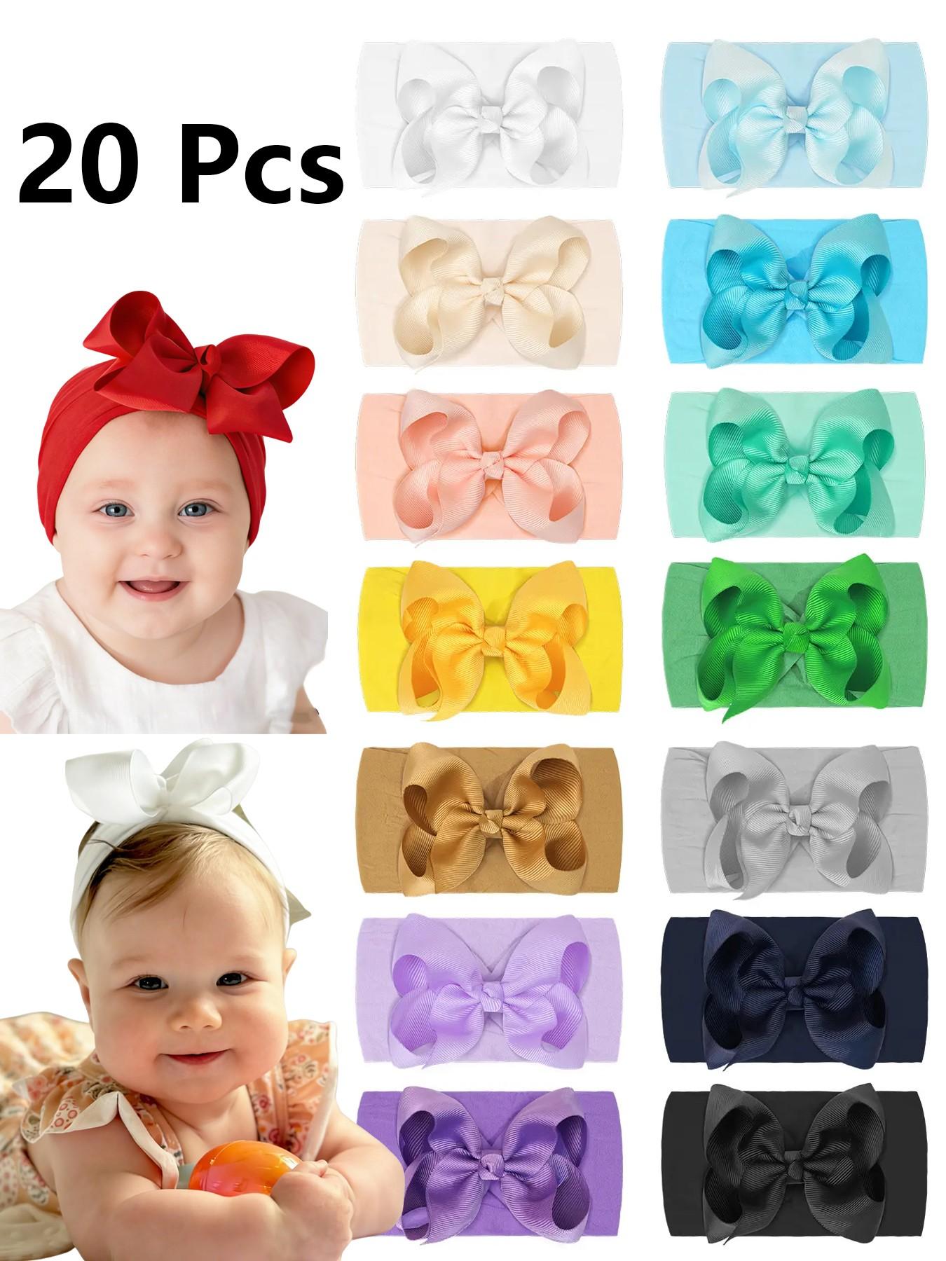 20 Pack Baby Hair Bows, 4 Inch Butterfly Knot Headbands, High Elastic Soft Hair Accessories, Infant Shower Gifts, Baby Big Head Bow